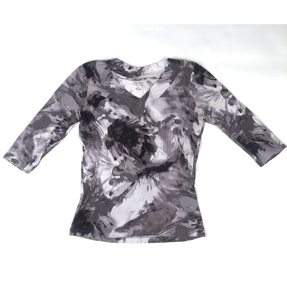 Daisy Fuentes Women Gray 3/4 Sleeve T-Shirt Large